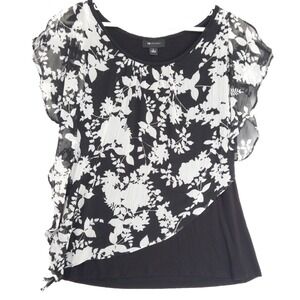 Y2k AB Studio Asymmetric Sheer Floral Chiffon Overlay Flutter Sleeve Top Women L